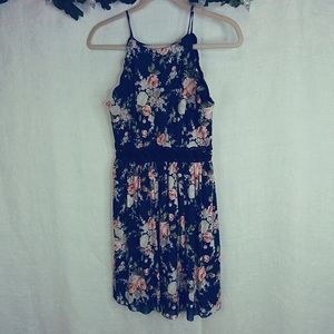by & by blue dress with pink flowers lace open waist spaghetti straps 3